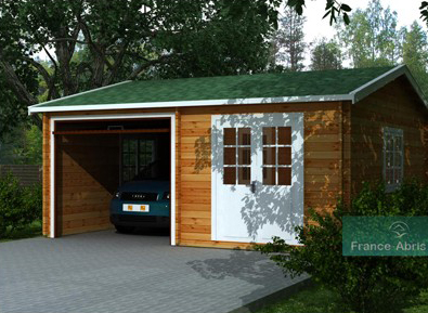 Garage en bois avec remise recouvert par du shingle