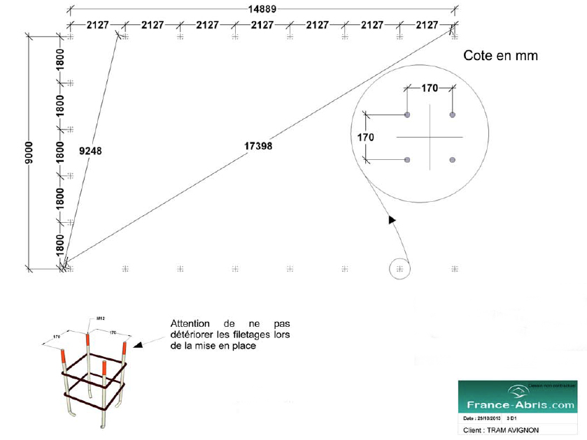 Plan d'implantation de l'abri en toile tendue PVC