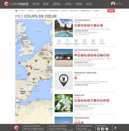 Lieux coups de coeur sur le site Caramaps