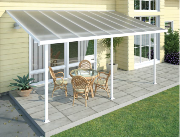 Toit terrasse en aluminium blanc et polycarbonate