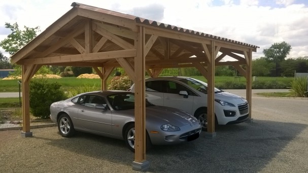 Carport 2 places à base de bois Douglas ultra résistant