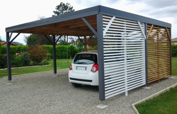 abri voiture en bois peint résistant noir et blanc