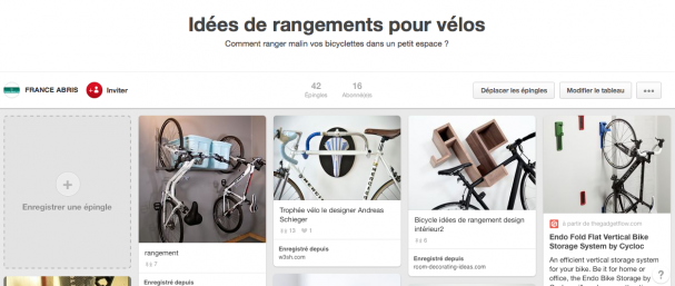 Tableau Pinterest dédié aux idées de rangement pour vélos 