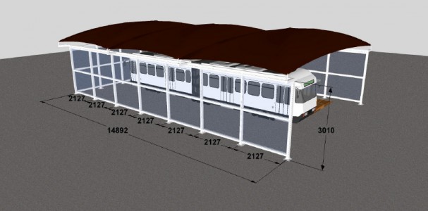 Le plan de l'abri pro d'exposition pour le tramway d'Avignon, qui deviendra abri pour une station de lavage professionnelle.