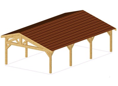Une ossature bois au toit asymétrique à utiliser en carport triple ou grand espace de stockage