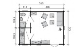 CHALET BOIS AVEC TERRASSE ::::   4.20 X 5.60 M