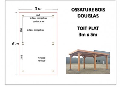 OSSATURE BOIS DOUGLAS TOIT PLAT 3 x 5 m