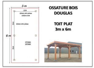 OSSATURE BOIS DOUGLAS TOIT PLAT 3 x 6 m