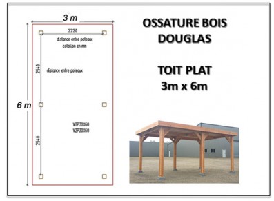 OSSATURE BOIS DOUGLAS TOIT PLAT 3 x 6 m