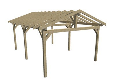 CARPORT DOUBLE PENTE EN BOIS 4.50 x 6.32 M