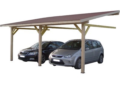 CARPORT BOIS 2 PLACES ADOSSE 4.50 x 6.32 M