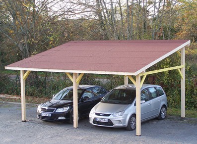 CARPORT 2 PLACES, 1 PENTE - BOIS 4.50 x 6.32 M