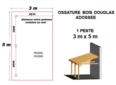 OSSATURE DOUGLAS ADOSSÉE TOIT MONO PENTE