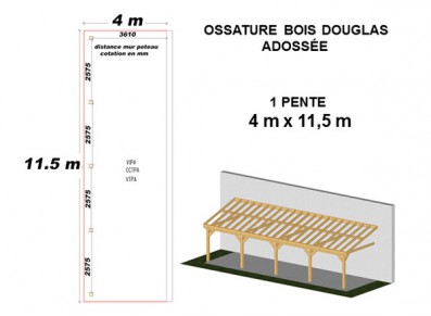 OSSATURE DOUGLAS ADOSSÉE TOIT MONO PENTE