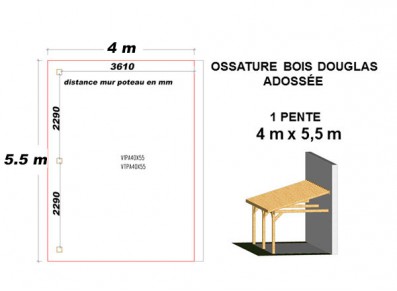 OSSATURE DOUGLAS ADOSSÉE TOIT MONO PENTE