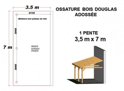 OSSATURE DOUGLAS ADOSSÉE TOIT MONO PENTE