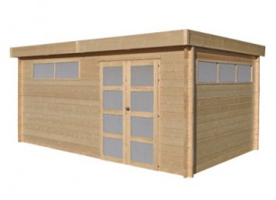 CHALET JARDIN TOIT PLAT ACIER - MADRIER BOIS 44 MM 4.15 x 2.95 M