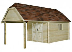 ABRI JARDIN BOIS TOIT PYRAMIDAL + AUVENT 20 M²
