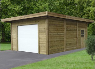 CARPORT SEMI FERMÉE EN BOIS AUTOCLAVE