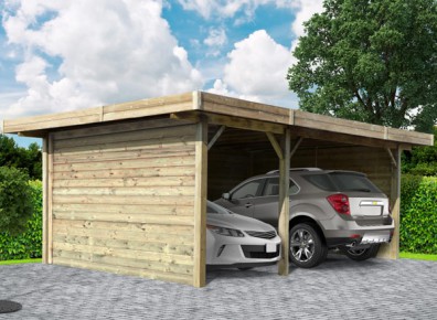 CARPORT double fermé, en bois traité 35 m²