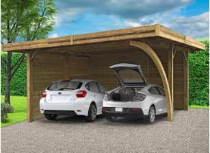 CARPORT SEMI FERMÉ EN BOIS AUTOCLAVE