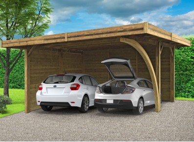 CARPORT SEMI FERMÉ EN BOIS AUTOCLAVE