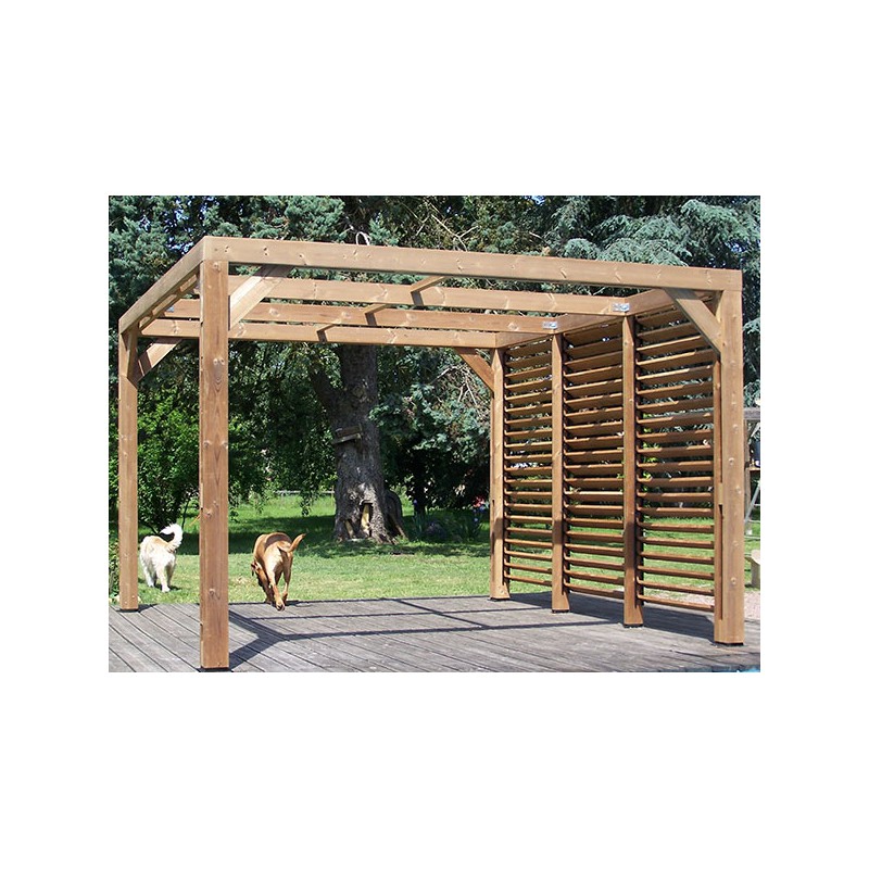 Pergola Bois Veneto avec Vantelles Réglables Toit et Paroi-Abris