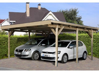 CARPORT DOUBLE TOIT PLAT PVC - BOIS AUTOCLAVE