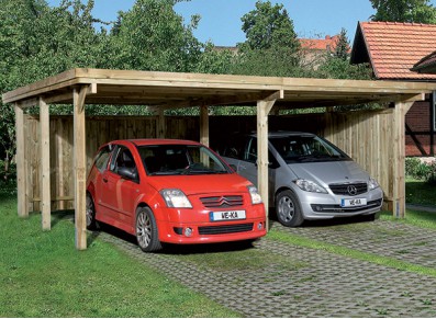 CARPORT TOIT PLAT ACIER - BOIS AUTOCLAVE