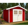 abri jardin madriers 28 mm rouge avec plancher inclus