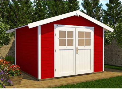 abri jardin madriers 28 mm rouge avec plancher inclus