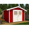 abri jardin madriers 28 mm rouge avec plancher inclus