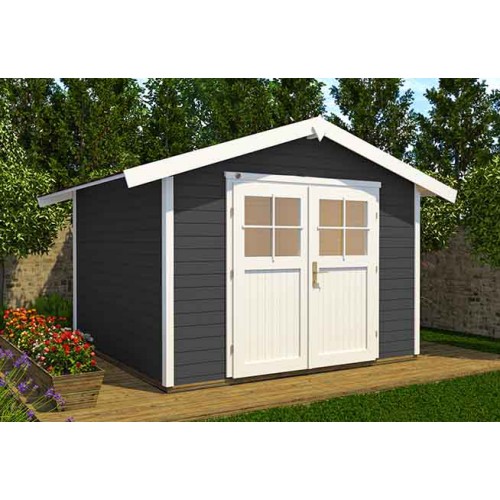 abri jardin madriers 28 mm gris avec plancher inclus