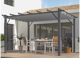 PERGOLA ALU GRIS + TOILE COULISSANTE COULEUR GRISE