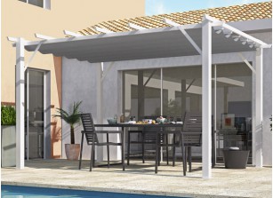 PERGOLA ALU BLANC + TOILE COULISSANTE