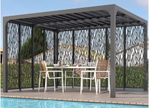 PERGOLA ALUMINIUM A LAMES ORIENTABLES ET PANNEAUX BRISE VUE