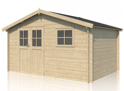 CHALET DE JARDIN EN BOIS MADRIER 28 MM ET TOITURE ACIER IMITATION TUILE