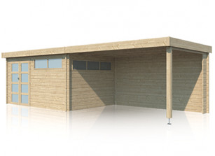 CHALET BOIS 44 MM - TOIT ACIER ET AUVENT