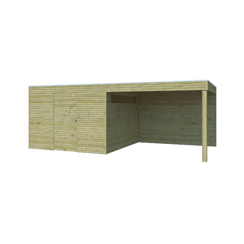 Abri en bois autoclave 28 mm 9 m2+ auvent 8.84m2