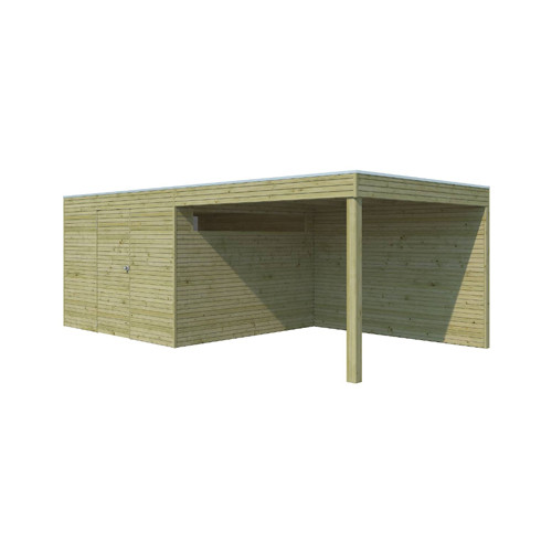 Abri en bois autoclave 28 mm 9 m2+ auvent 8.84m2