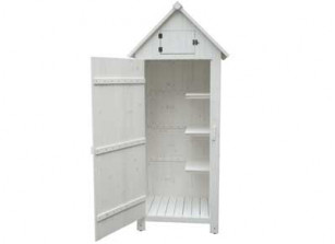 Armoire De Rangement Jardin 0,41 M² – 3 Étagères – Blanc Lasuré – Toit Bitumé – Facile à Monter