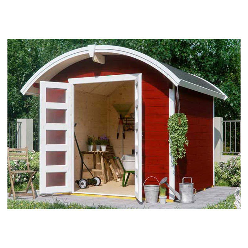 ABRI DE JARDIN BOIS MADRIER 28mm ROUGE TOIT ARRONDI 2.50 x 2.50 M