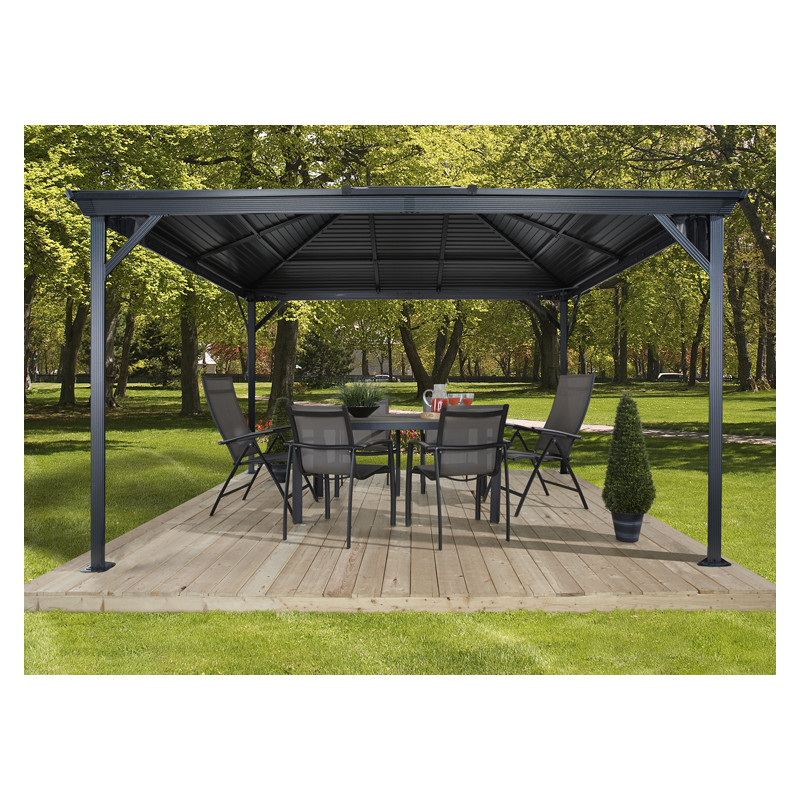 Tonnelle de jardin 3x4xH.2,85m- Structure Acier & Aluminium & toile  Polyester 180gm2- moustiquaires & rideaux polyester 160gm2