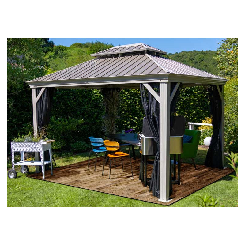 Tonnelle de jardin 3x4xH.2,85m- Structure Acier & Aluminium & toile  Polyester 180gm2- moustiquaires & rideaux polyester 160gm2