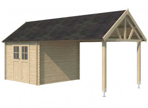 ABRI DE JARDIN BOIS + AUVENT 6.71 x 3.15 M