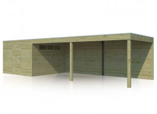 Abri mixte en bois autoclave 28 mm avec auvent 6m de longueur