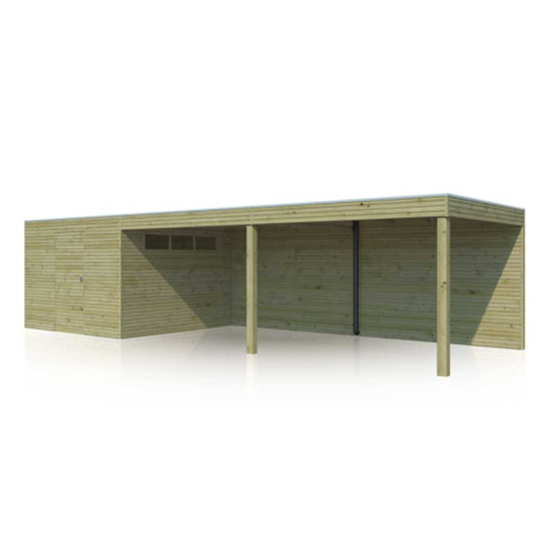 Abri de jardin bois 28 mm avec auvent 19,88 m² - Arhus 28 mm - Solid