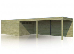 Abri mixte en bois 28 mm autoclave avec grand auvent
