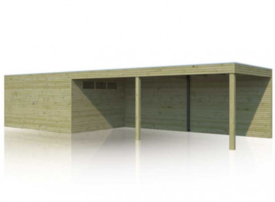 Abri bois traité 28 mm combiné avec grand carport