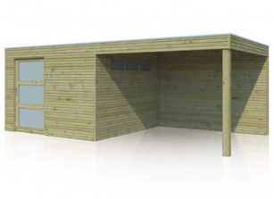 Abri combiné avec auvent, bois traité 28 mm et porte coulissante